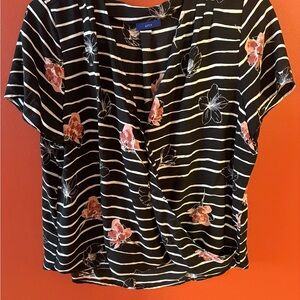 Apt. 9 Black and White Striped Floral Blouse